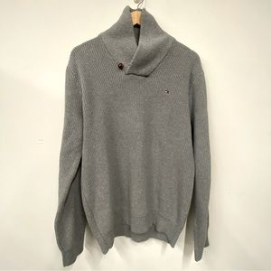 BOYS Tommy Hilfiger Wide Shawl Collar Sweater, 100% Cotton, Gray, Size XL